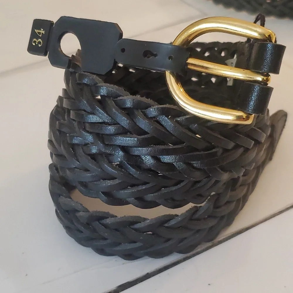 New with tags womens braided leather black belt size 34"